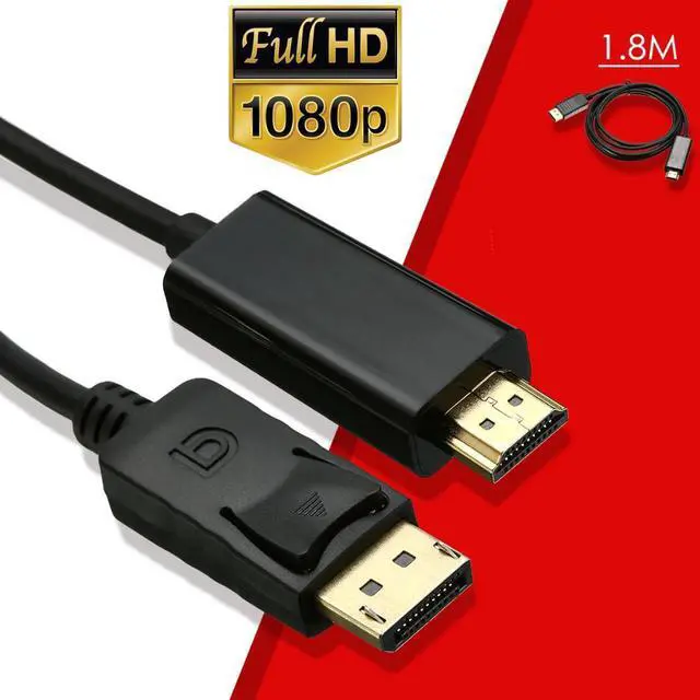 Main image of 1080P DP to HDMI Cable Male to Male Displayport to HDMI Video Cable DisplayPort to HDTV Monitor Cable Support Audio for HP EliteBook,HTC Vive Virtual Reality System and DP Enabled Devices 6FT