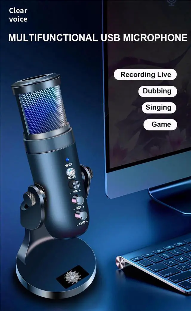 Alt view image 4 of 7 - USB RGB Microphone Condenser Recording Microphone USB LED Lights Noise Cancelling Video Recording Microphone For PC Laptop