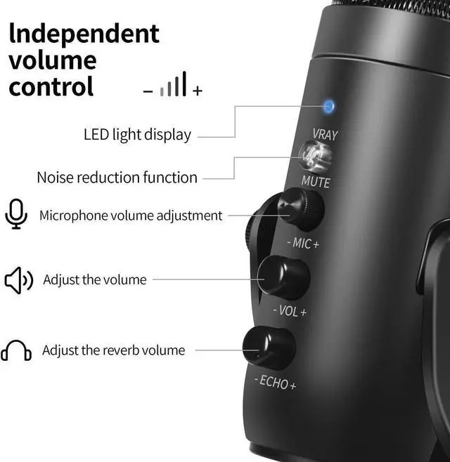 Alt view image 6 of 7 - USB RGB Microphone Condenser Recording Microphone USB LED Lights Noise Cancelling Video Recording Microphone For PC Laptop