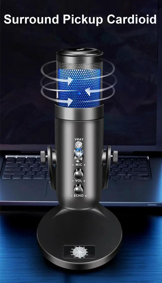 Alt view image 2 of 7 - USB RGB Microphone Condenser Recording Microphone USB LED Lights Noise Cancelling Video Recording Microphone For PC Laptop