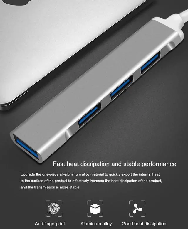 Alt view image 2 of 7 - Mini 4 In 1 Type-C Hub USB 3.0 USB HUB Splitter 5 Gbps With USB3.0*1+USB2.0*3 For Windows10/8/7 Vista XP Mac 10/4/6