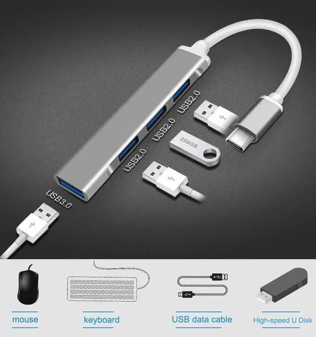 Alt view image 5 of 7 - Mini 4 In 1 Type-C Hub USB 3.0 USB HUB Splitter 5 Gbps With USB3.0*1+USB2.0*3 For Windows10/8/7 Vista XP Mac 10/4/6