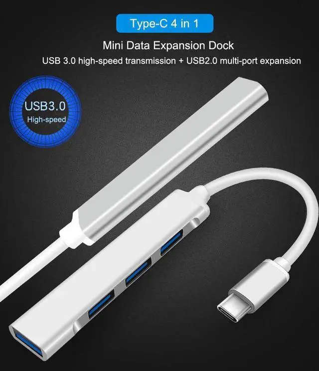 Alt view image 4 of 7 - Mini 4 In 1 Type-C Hub USB 3.0 USB HUB Splitter 5 Gbps With USB3.0*1+USB2.0*3 For Windows10/8/7 Vista XP Mac 10/4/6
