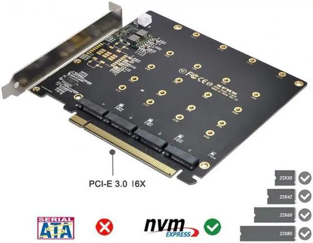 Alt view image 6 of 7 - Aomoproing 4X NVME M.2 AHCI to PCI-E Express 3.0 Gen3 X16 Raid Card with Fan VROC Raid0 Hyper Adapter