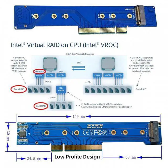 Alt view image 7 of 7 - Aomoproing  Low Profile Dual 2x NVME M.2 SSD to PCIE Express Gen4 X8 X16 Raid Card VROC Raid0 Hyper Adapter