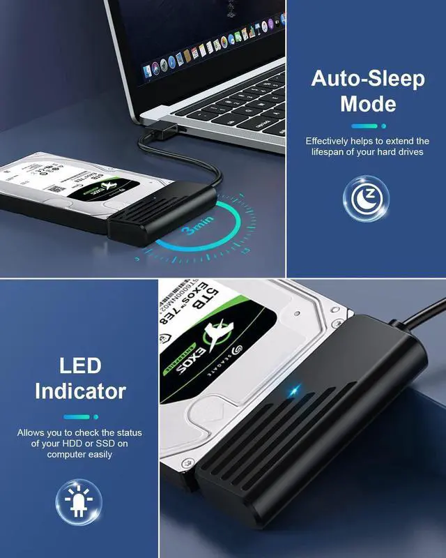Alt view image 5 of 7 - SATA to USB A Cable, USB 3.0 to SATA III External Hard Drive Adapter for SSD/2.5 1.8 HDD External Converter in Data Transfer, UASP Support (Black)