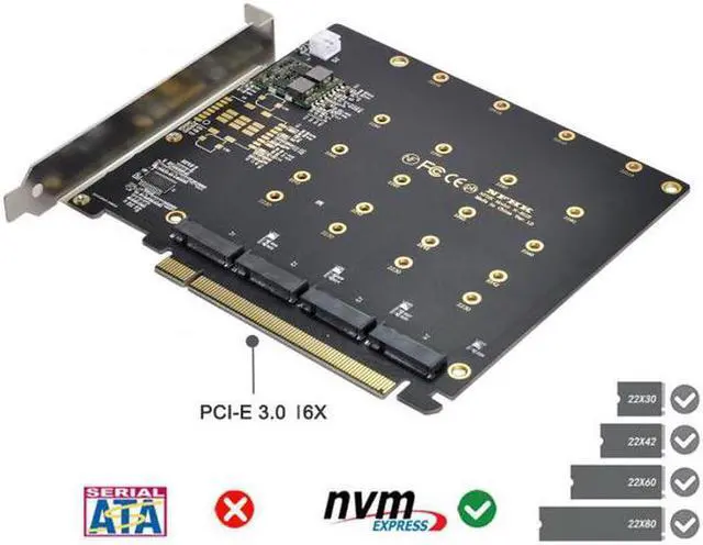 Alt view image 6 of 7 - Aomoproing 4X NVME M.2 AHCI to PCI-E Express 3.0 Gen3 X16 Raid Card with Fan VROC Raid0 Hyper Adapter