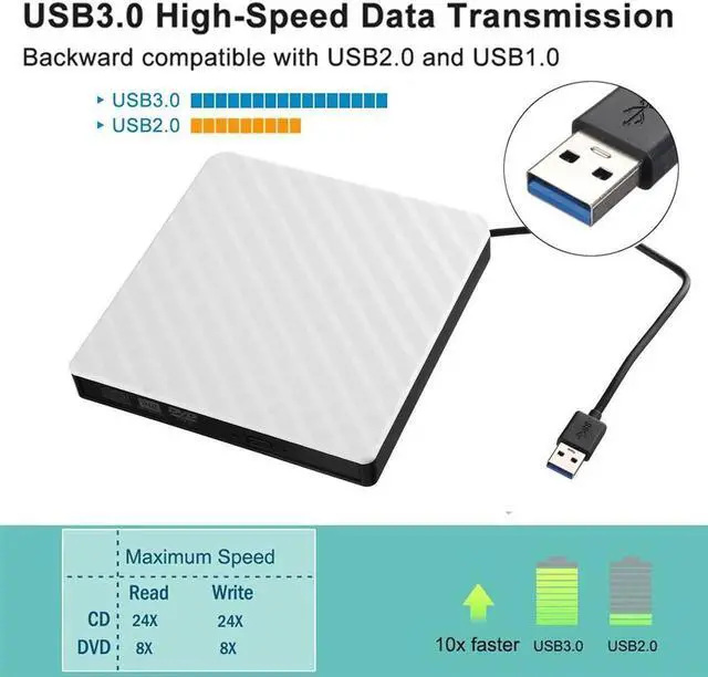 Alt view image 2 of 7 - External USB 3.0 DVD RW CD Writer Slim Carbon Grain Drive Burner Reader Player For PC Laptop Optical Drive
