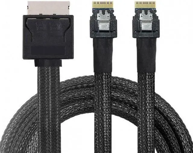 Alt view image 4 of 7 - Aomoproing OCuLink PCIe PCI-Express SFF-8611 8x 8-Lane to Dual SFF-8654 Slimline 4x SSD Data Active Cable 50cm