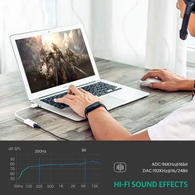 Alt view image 7 of 7 - External USB Sound Card, USB Audio Adapter External Stereo Sound Card 3.5mm AUX Stereo Support Earphone Microphone PC, Laptops, PS4, DAC etc.