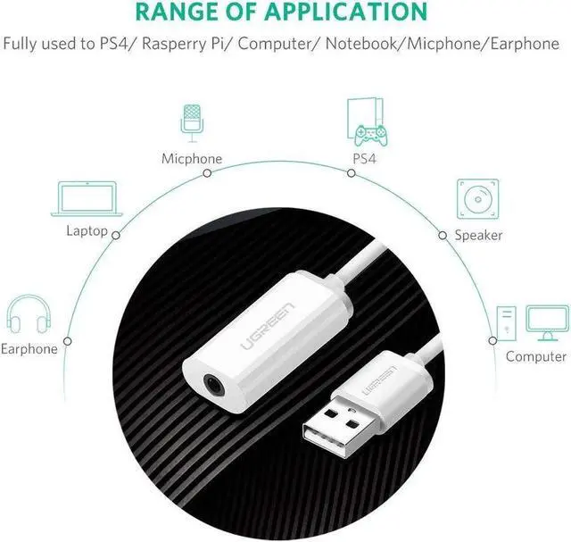Alt view image 2 of 7 - External USB Sound Card, USB Audio Adapter External Stereo Sound Card 3.5mm AUX Stereo Support Earphone Microphone PC, Laptops, PS4, DAC etc.