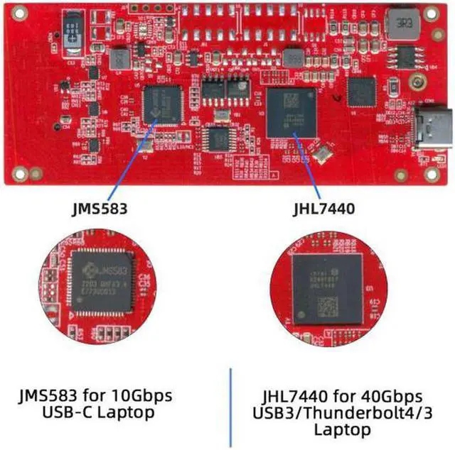 Alt view image 5 of 7 - Aomoproing  Type-C USB4 40Gbps to PCI-E SSD Nvme NGFF M-key Convert Card Cable USB-C 10Gbps JHL7440 JMS583