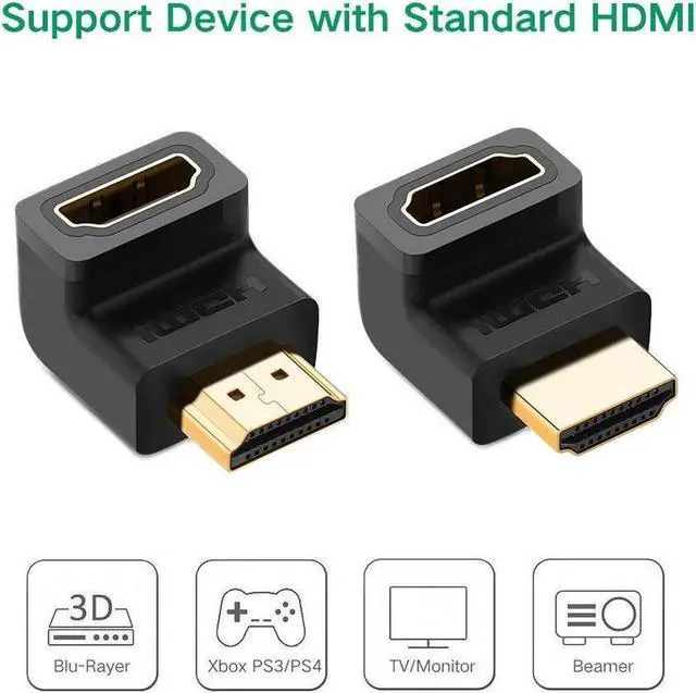 Alt view image 7 of 7 - 2-Pack 3D&4K Supported HDMI HDMI Adapter 90 And 270 Degree Right Angle Male to Female Right Angle Adapter for 1080P HDTV PC HDMI Adapter
