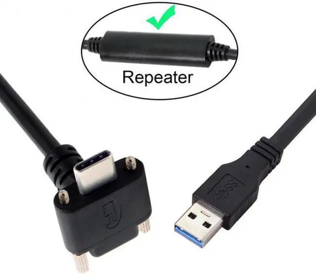 Alt view image 7 of 7 - Aomoproing 8.0M Down Up Angled USB 3.1 Type-C Dual Screw Locking to USB3.0 Data GL3523 Repeater Cable 90 Degree for Camera Oculus Quest Link