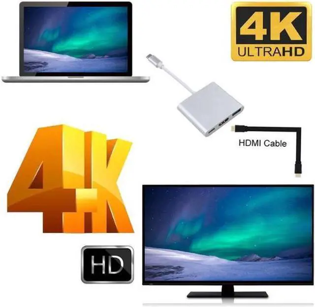 Alt view image 5 of 6 - Usb c HDMI Usbc to Hdmi 3.1 Converter Adapter Typec to hdmi HDMI/USB 3.0/TypeC Adapter Type-C Aluminum For Apple Macbook