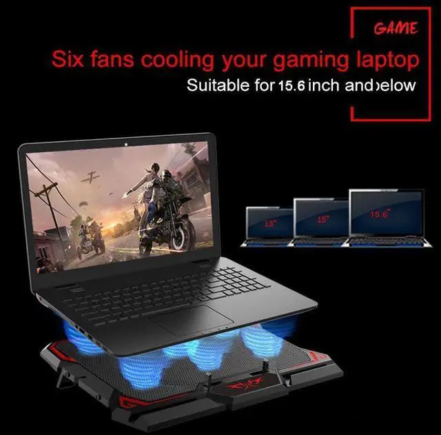 Alt view image 5 of 7 - Gaming Laptop Cooler Notebook Cooling Pad 6 Silent Red LED Fans Powerful Air Flow Portable Adjustable Laptop Stand 2600RPM Laptop Cooling Pad