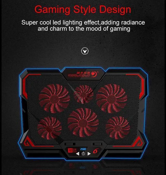 Alt view image 4 of 7 - Gaming Laptop Cooler Notebook Cooling Pad 6 Silent Red LED Fans Powerful Air Flow Portable Adjustable Laptop Stand 2600RPM Laptop Cooling Pad