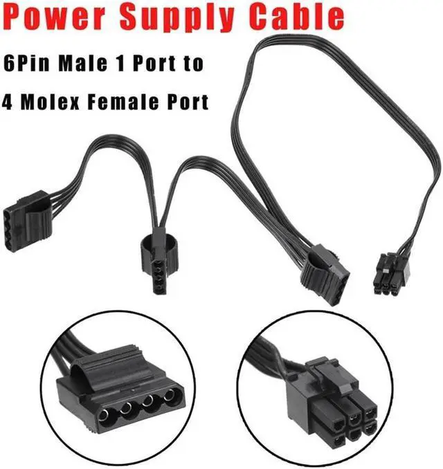Alt view image 2 of 6 - 6Pin Male 1 to 3 IDE Female Power Supply Splitter Extension Cable for Molex 4Pin Port Multiplier
