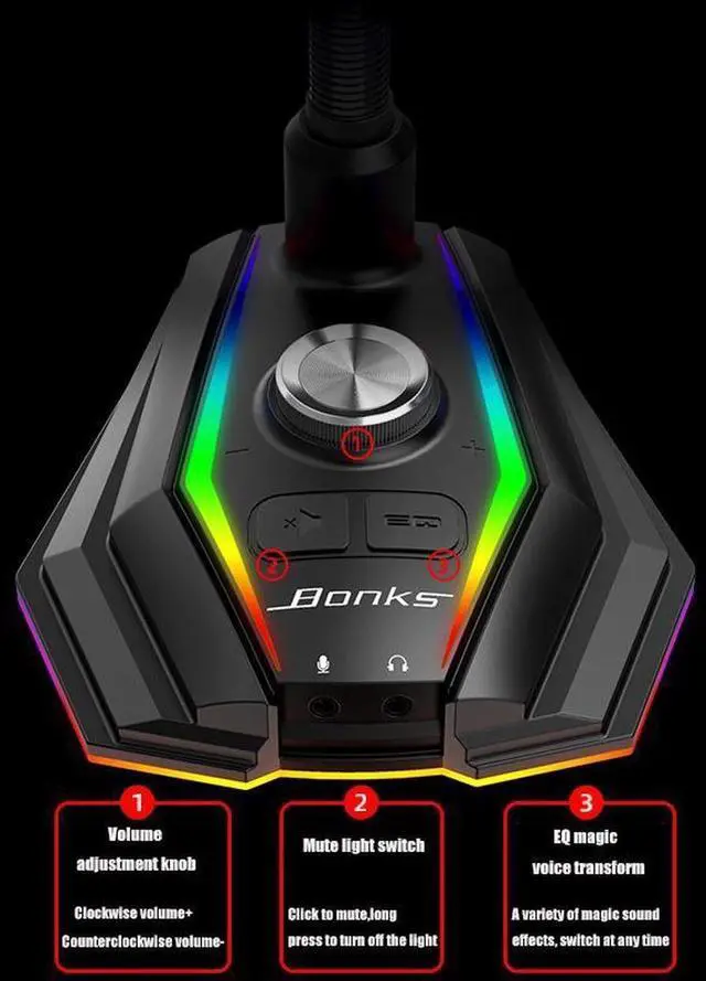 Alt view image 4 of 7 - Desktop Computer Capacitive USB Sound Card RGB Microphone with Noise Reduction 360° Rotate HD Receiver for Gaming Live Video
