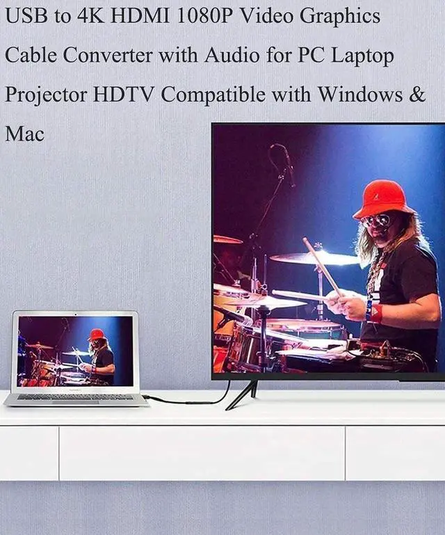 Alt view image 5 of 7 - 6.6FT USB to HDMI Adapter Cable for Mac OS Windows 10/8/7/Vista/XP, USB 3.0 to HDMI Male HD 1080P Monitor Display Audio Video Converter Cord