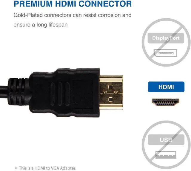 Alt view image 4 of 7 - HDMI to VGA, Gold-Plated HDMI to VGA Adapter (Male to Female) for Computer, Desktop, Laptop, PC, Monitor, Projector, HDTV, Chromebook, Raspberry Pi, Roku, Xbox and More - Black