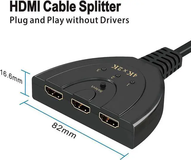 Alt view image 7 of 7 - 3-Port HDMI Switch, 3 Port 4K HDMI Switch 3x1 Switch Splitter with Pigtail Cable Supports Full HD 4K 1080P 3D Player HD Audio for HDTV, Projector, Computer,Monitors