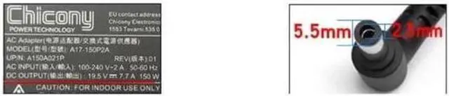 Alt view image 2 of 2 - 19.5V 7.7A 150W Chicony A17-150P2A A150A021P Power Supply AC Adapter For GS60 GHOST PRO-052 GS70 GS63VR Laptop Charger