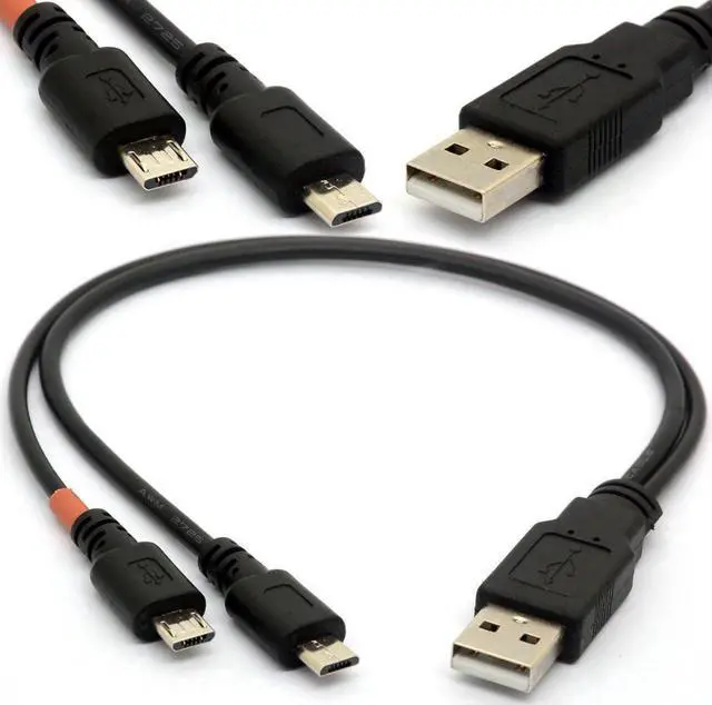 Alt view image 2 of 5 - Micro USB Cable Y Splitter USB 2.0 A to Dual Micro B Power Enhancer Hub Adapter 1 Male to 2 Male Android Extension Code Syncing and Charging Two Devices Simultaneously
