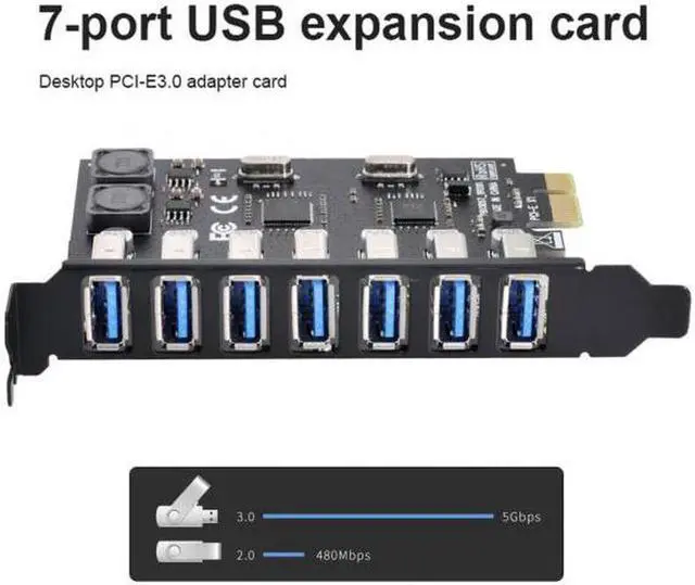 Alt view image 5 of 7 - Aomoproing 7 Ports PCI-E to USB 3.0 HUB PCI Express Expansion Card Adapter 5Gbps for Motherboard