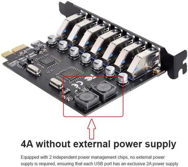 Alt view image 4 of 7 - Aomoproing 7 Ports PCI-E to USB 3.0 HUB PCI Express Expansion Card Adapter 5Gbps for Motherboard