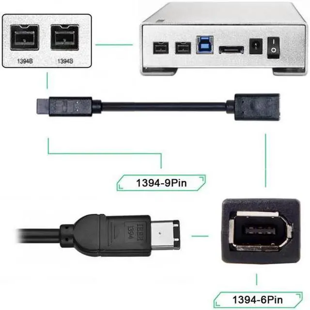 Alt view image 2 of 7 - Aomoproing IEEE 1394 6Pin Female to 1394b 9Pin Male Firewire 400 to 800 Cable 20cm