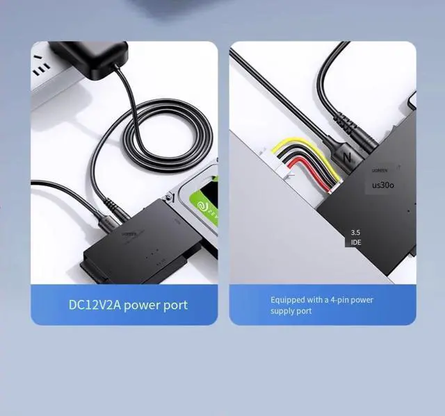 Alt view image 6 of 7 - UGREEN IDE/SATA to USB3.0 Easy drive cable, external desktop hard drive with power supply, 2.5/3.5-inch notebook mechanical ssd solid-state drive, optical drive reader