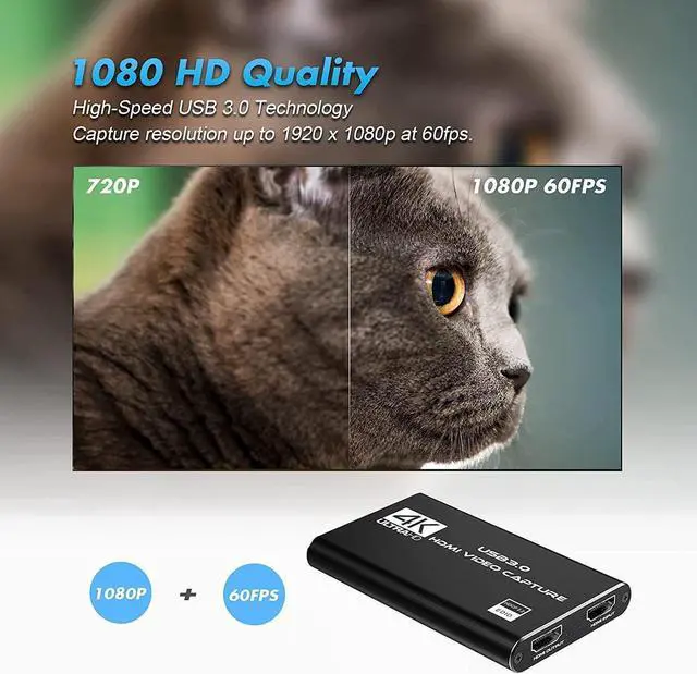 Alt view image 6 of 7 - 4K Audio Video Capture Card, USB 3.0 HDMI Video Capture Device, Full HD 1080P 60FPS for Game Recording, Live Streaming Broadcasting-Black