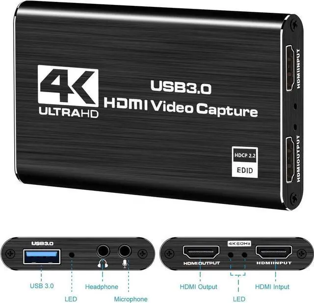 Alt view image 4 of 7 - 4K Audio Video Capture Card, USB 3.0 HDMI Video Capture Device, Full HD 1080P 60FPS for Game Recording, Live Streaming Broadcasting-Black