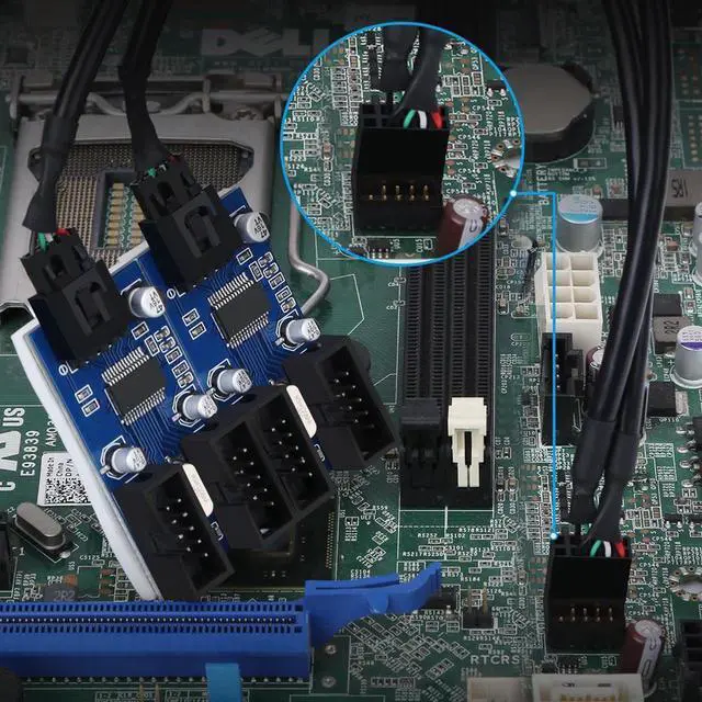 Alt view image 4 of 7 - Motherboard 9pin USB Header Splitter Male 1 to 4 Female Extension Cable Card Desktop 9-Pin USB HUB USB 2.0 9 pin Connector Adapter Port Multilier