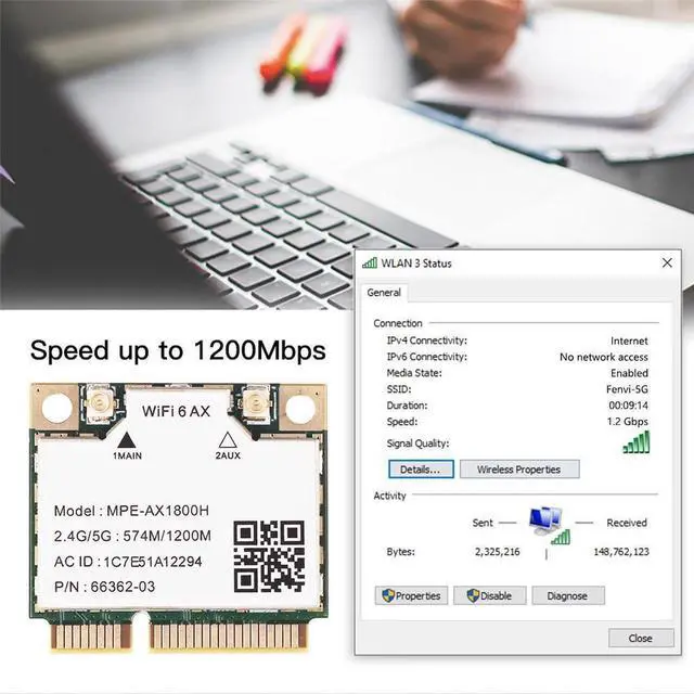 Alt view image 6 of 6 - MPE-AX1800H Mini PCIE Wifi Card Dual Band 2.4GHz 5GHz Wifi 6 802.11ax 1800Mbps Wireless Bluetooth 5.2 Network Adapter for PC Windows 10/11 64bit