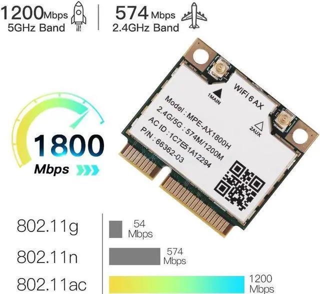 Alt view image 4 of 6 - MPE-AX1800H Mini PCIE Wifi Card Dual Band 2.4GHz 5GHz Wifi 6 802.11ax 1800Mbps Wireless Bluetooth 5.2 Network Adapter for PC Windows 10/11 64bit