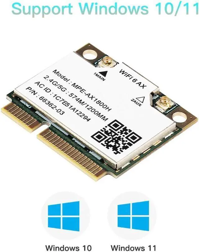 Alt view image 2 of 6 - MPE-AX1800H Mini PCIE Wifi Card Dual Band 2.4GHz 5GHz Wifi 6 802.11ax 1800Mbps Wireless Bluetooth 5.2 Network Adapter for PC Windows 10/11 64bit