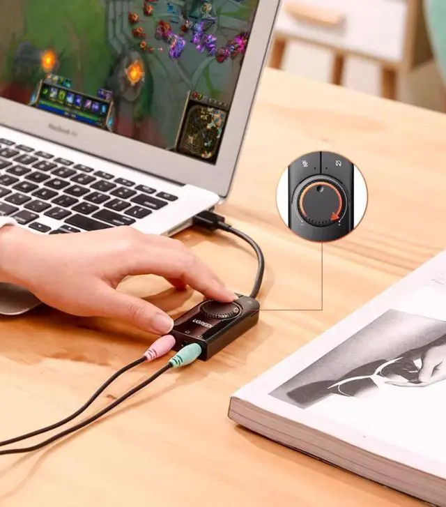 Alt view image 6 of 7 - Green Link usb external sound card Computer drive-Free 7.1 headphone speaker Converter Desktop Connect speaker microphone ps4