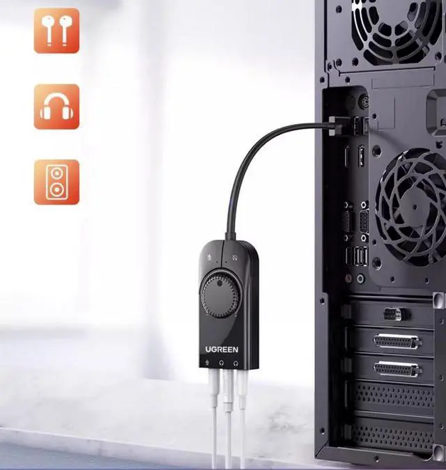 Alt view image 5 of 7 - Green Link usb external sound card Computer drive-Free 7.1 headphone speaker Converter Desktop Connect speaker microphone ps4