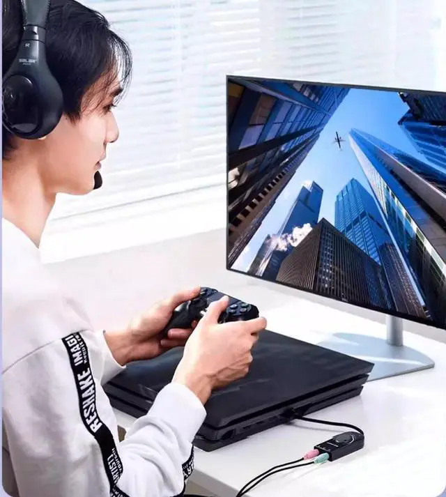Alt view image 4 of 7 - Green Link usb external sound card Computer drive-Free 7.1 headphone speaker Converter Desktop Connect speaker microphone ps4