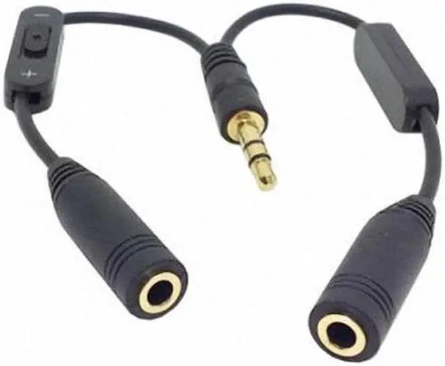 Main image of Aomoproing Black 3.5mm Stereo Male to Double 3.5mm Female Audio Headphone Y Splitter Cable with Volume Switch