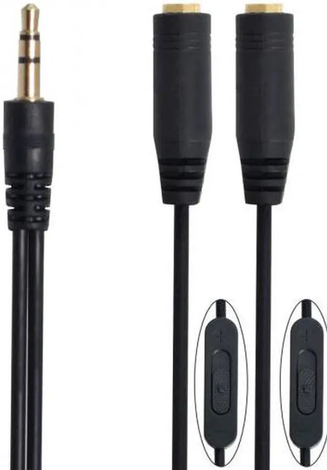 Alt view image 3 of 7 - Aomoproing Black 3.5mm Stereo Male to Double 3.5mm Female Audio Headphone Y Splitter Cable with Volume Switch