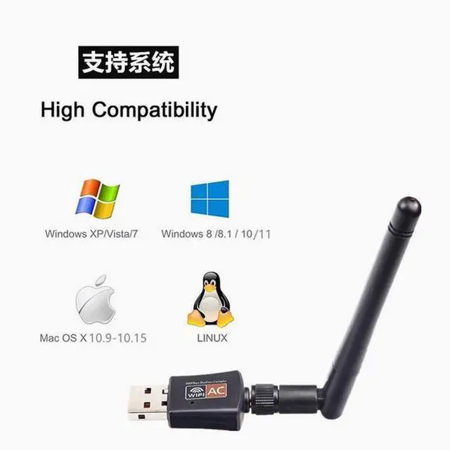 Alt view image 2 of 4 - 5G dual-band wireless network card computer external usb wifi signal receiver AC600M RTL8811CU External antenna