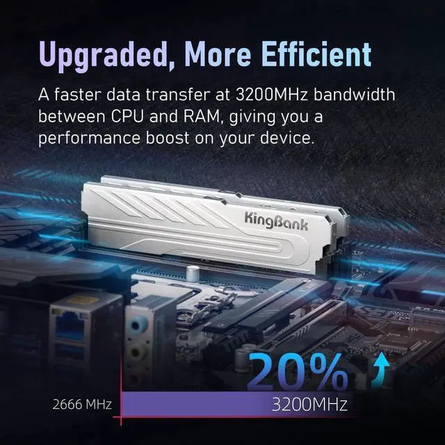 Alt view image 5 of 7 - KingBank Computer Desktop Memory Ram DDR4 16GB(2x8GB) 3200MHz CL16 1.35V with Heatsink for Desktop Computer High Performance Gaming Office