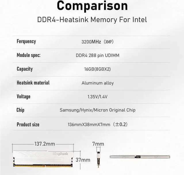 Alt view image 6 of 7 - KingBank Computer Desktop Memory Ram DDR4 16GB(2x8GB) 3200MHz CL16 1.35V with Heatsink for Desktop Computer High Performance Gaming Office