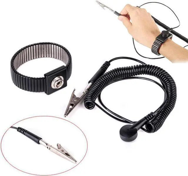 Alt view image 2 of 3 - Flexible PU Cable Metal Anti-static Anti-friction Adjustable Strap Grounding Bracelet Metal Wire Wrist Band