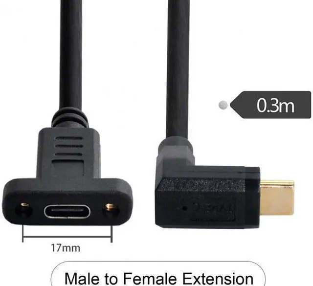 Alt view image 5 of 5 - Aomoproing  90 Degree Up & Down Angled USB-C USB 3.1 Type C Male to Female Extension Data Cable 30cm