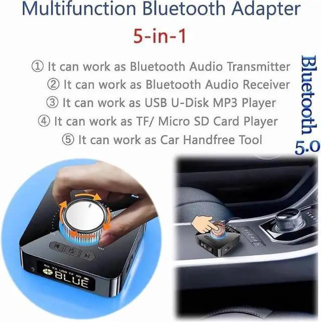 Alt view image 6 of 7 - Bluetooth 5.0 Audio Adapter, 5-in-1 Wireless Music Transmitter AUX Receiver USB TF Micro SD Card MP3 Player for TV CD PC Car Home Stereo to Wireless Wired Soundbar Headphones Speakers