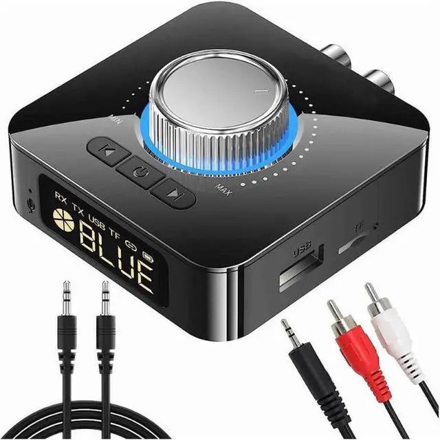 Main image of Bluetooth 5.0 Audio Adapter, 5-in-1 Wireless Music Transmitter AUX Receiver USB TF Micro SD Card MP3 Player for TV CD PC Car Home Stereo to Wireless Wired Soundbar Headphones Speakers